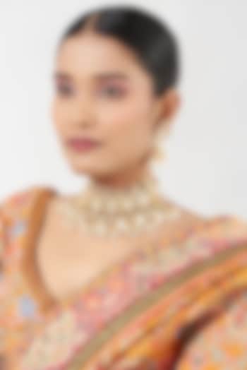 Gold Finish Kundan Polki & Pearls Necklace Set by Kreart at Pernia's Pop Up Shop