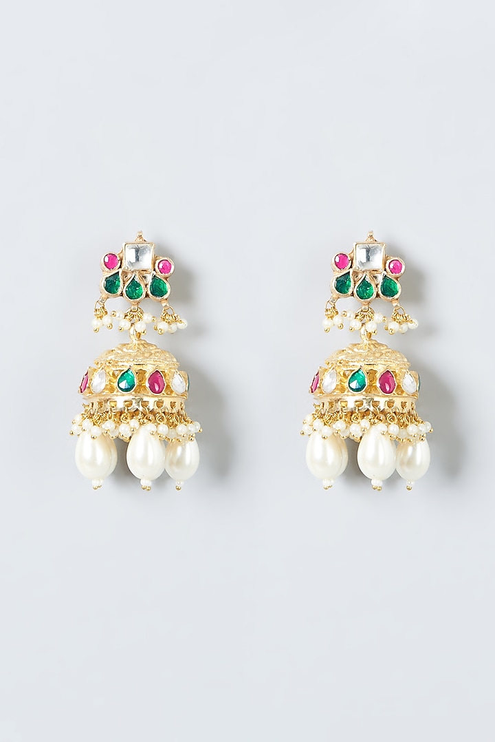 Gold Finish Multi-Colored Kundan Polki Necklace Set by Kreart at Pernia's Pop Up Shop