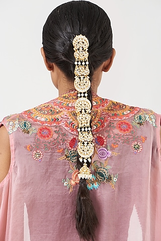 Gold Finish Kundan Polki Hair Choti by Kreart
