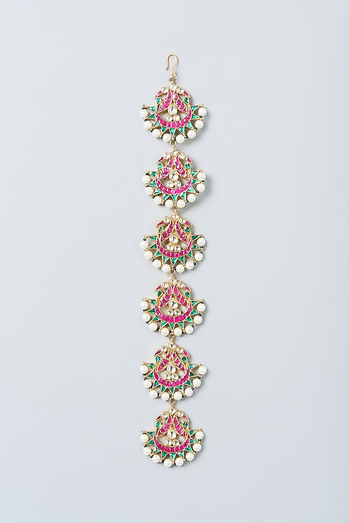 Gold Finish Multi-Colored Kundan Polki Hair Choti by Kreart at Pernia's Pop Up Shop