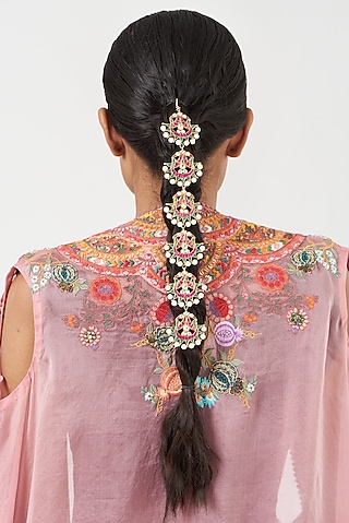 Gold Finish Multi-Colored Kundan Polki Hair Choti by Kreart
