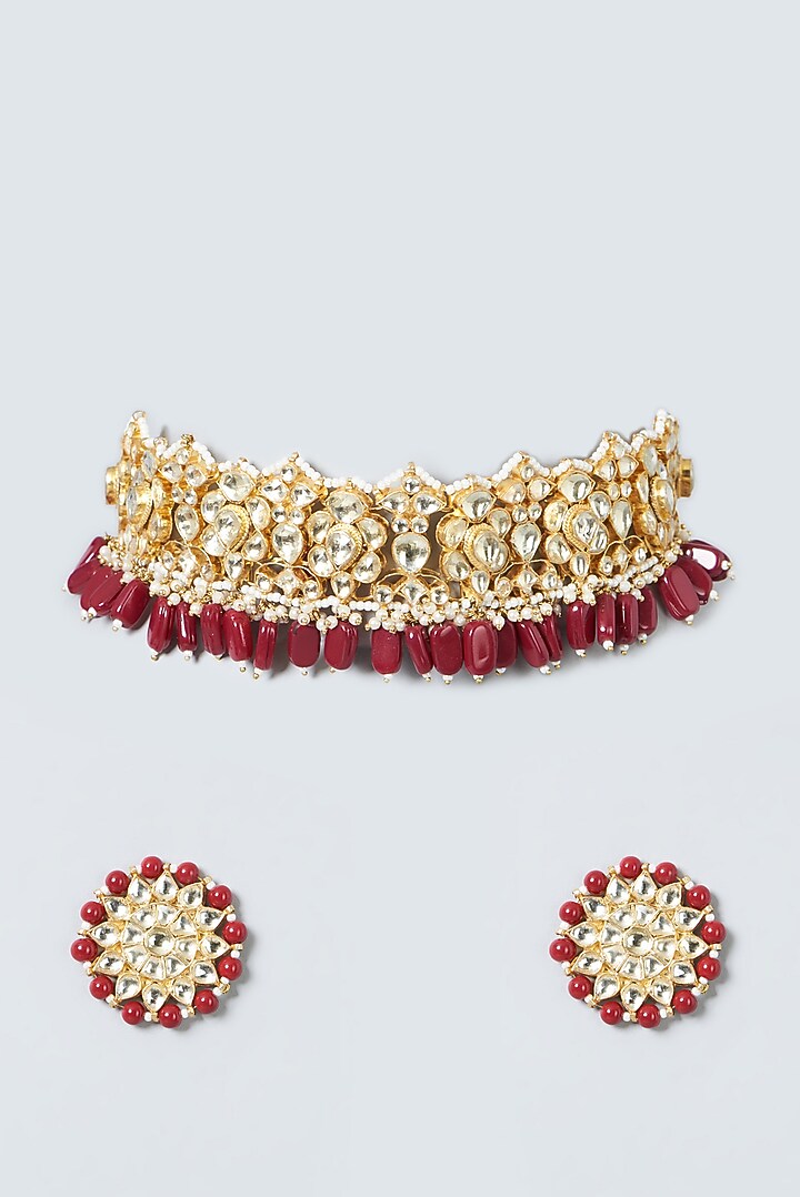 Gold Finish Kundan Polki Necklace Set by Kreart at Pernia's Pop Up Shop