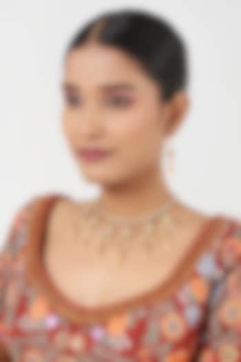 Gold Finish Necklace Set With Kundan Polki by Kreart at Pernia's Pop Up Shop