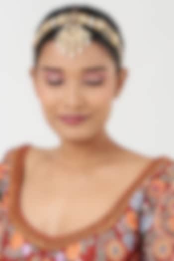 Gold Finish Kundan Polki & Pearl Beads Head Piece by Kreart at Pernia's Pop Up Shop