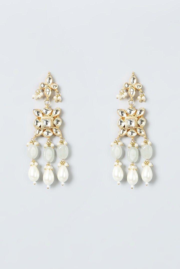 Gold Finish Pearl Beads & Kundan Polki Necklace Set by Kreart at Pernia's Pop Up Shop