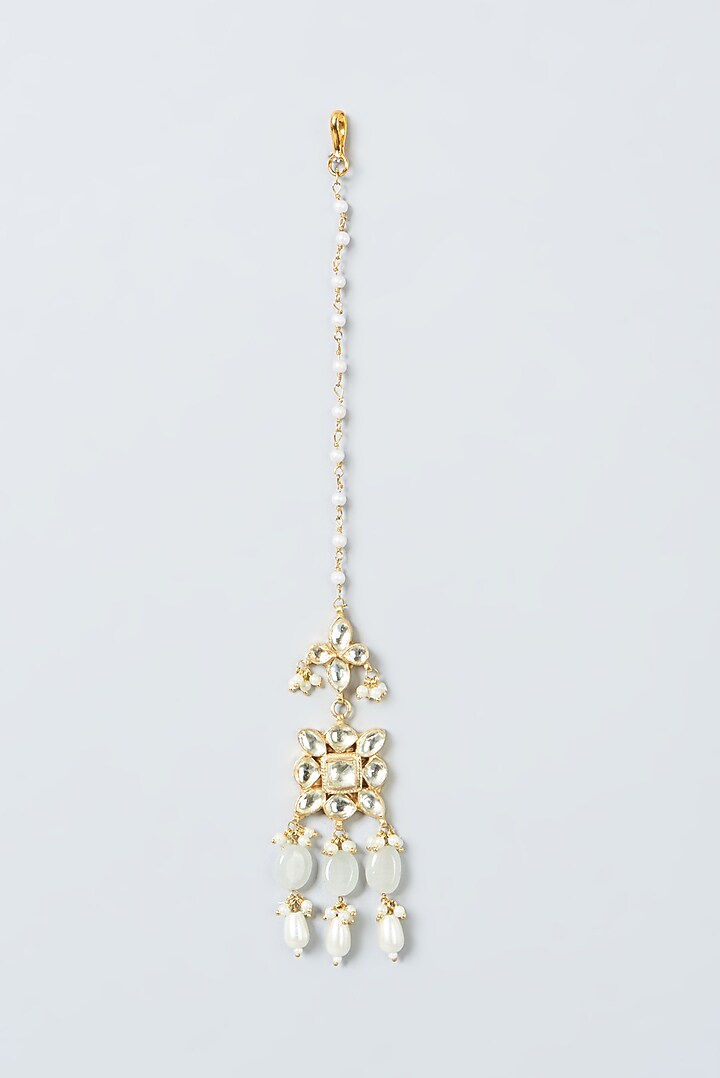 Gold Finish Pearl Beads & Kundan Polki Necklace Set by Kreart at Pernia's Pop Up Shop
