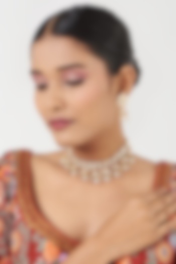 Gold Finish Kundan Polki & Pearls Necklace Set by Kreart at Pernia's Pop Up Shop