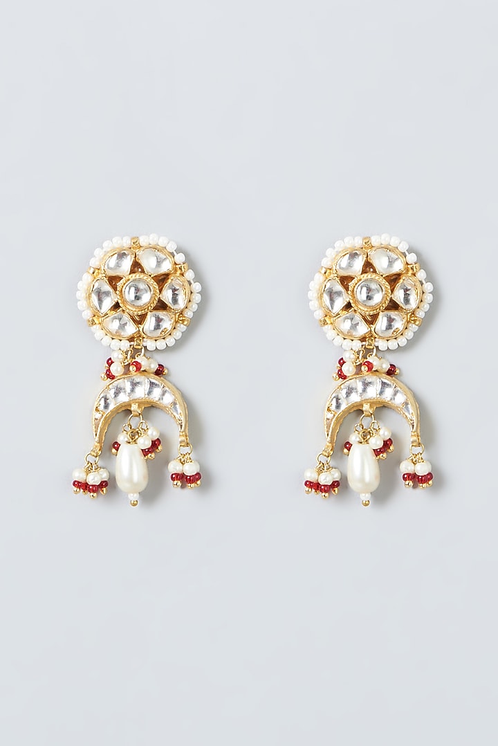Gold Finish Kundan Polki & Pearls Necklace Set by Kreart at Pernia's Pop Up Shop