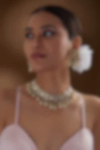 Gold Finish Kundan Polki & Shell Pearl Necklace Set by Kreart at Pernia's Pop Up Shop