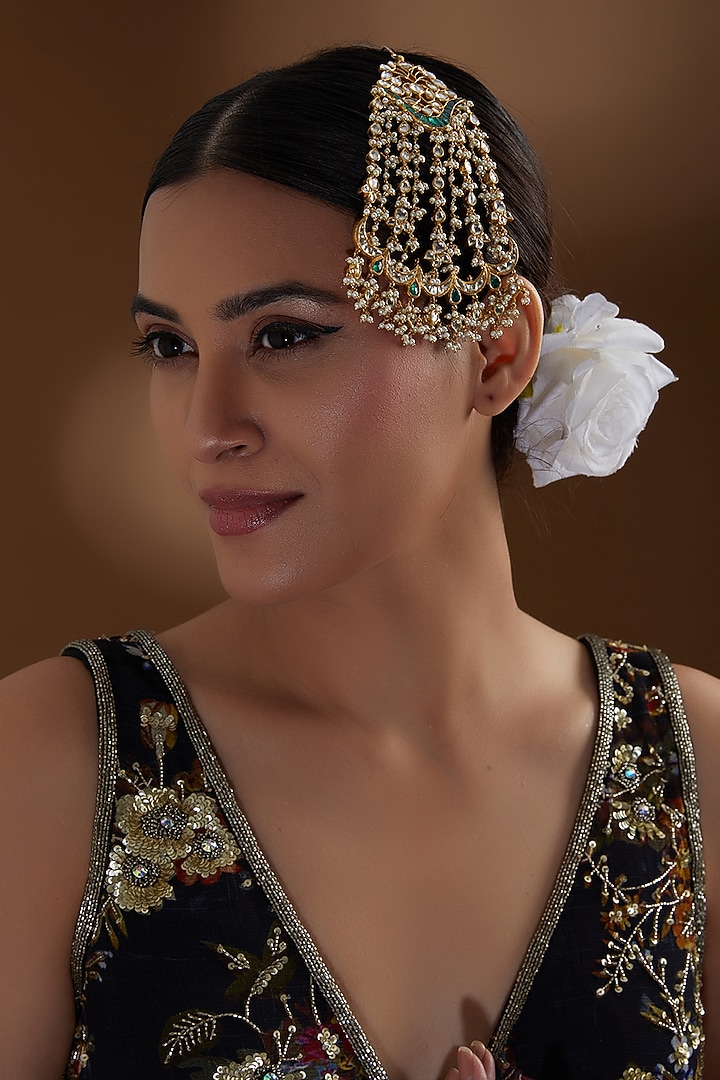 Gold Finish Kundan Polki & Beaded Pasa by Kreart at Pernia's Pop Up Shop