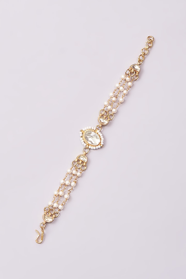 Gold Finish Kundan Polki & Pearl String Bracelet by Kreart at Pernia's Pop Up Shop