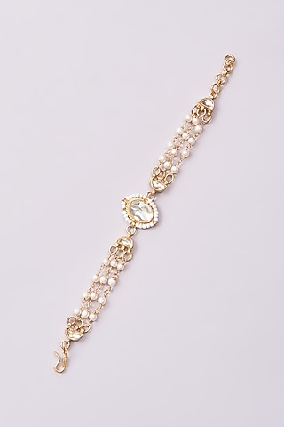 Gold Finish Kundan Polki & Pearl String Bracelet by Kreart