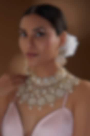 Gold Finish Kundan Polki & Pearl Beaded Necklace Set by Kreart at Pernia's Pop Up Shop