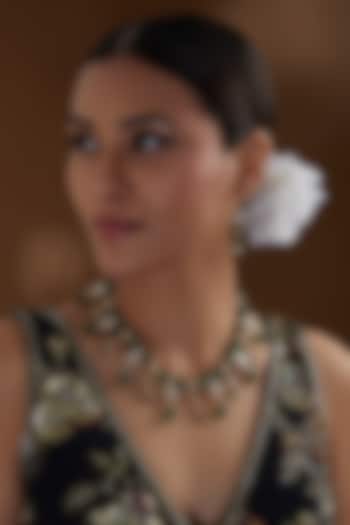 Gold Finish Kundan Polki & Green Beaded Necklace Set by Kreart at Pernia's Pop Up Shop