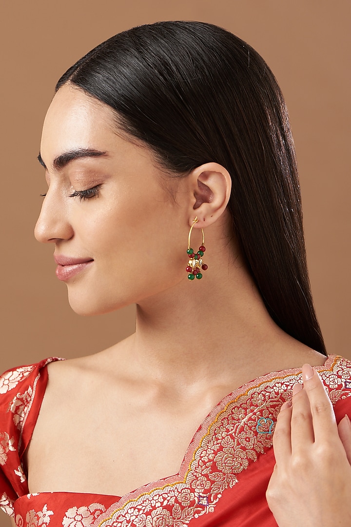 Gold Plated Jhumka Earrings With Kundan Polki by Kreart at Pernia's Pop Up Shop