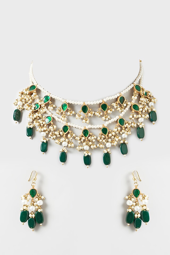 Gold Plated Kundan Polki Necklace Set by Kreart at Pernia's Pop Up Shop