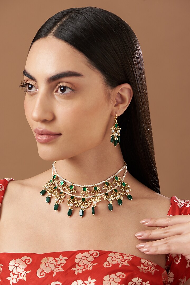 Gold Plated Kundan Polki Necklace Set by Kreart at Pernia's Pop Up Shop