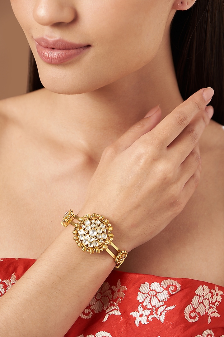 Gold Plated Bracelet With Kundan Polki by Kreart at Pernia's Pop Up Shop