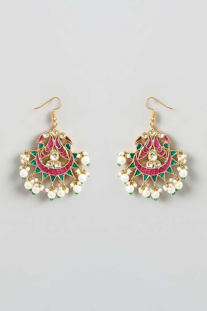Gold Plated Kundan Polki Dangler Earrings by Kreart at Pernia's Pop Up Shop