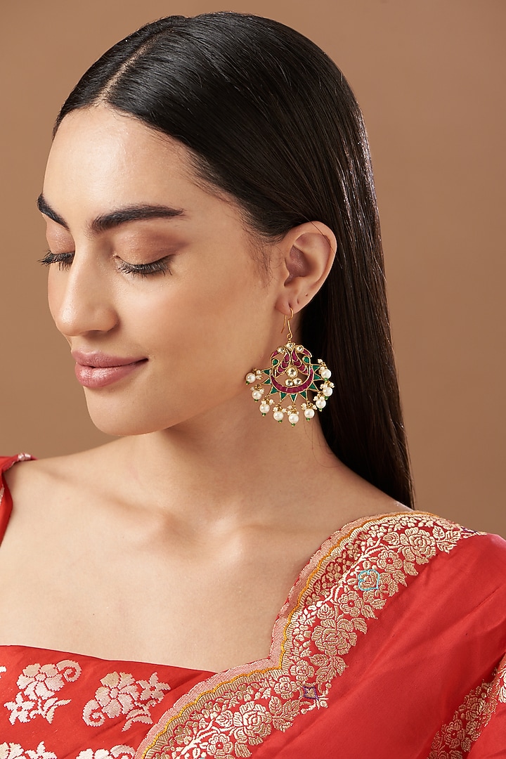 Gold Plated Kundan Polki Dangler Earrings by Kreart at Pernia's Pop Up Shop