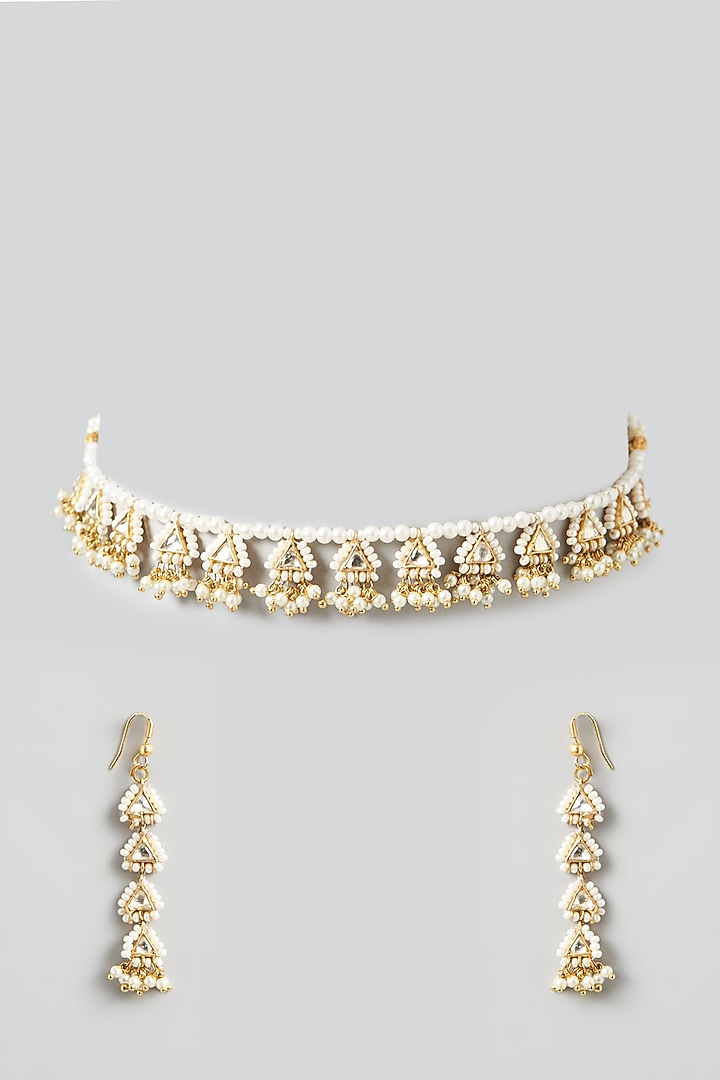 Gold Plated Kundan Polki Choker Necklace Set by Kreart at Pernia's Pop Up Shop
