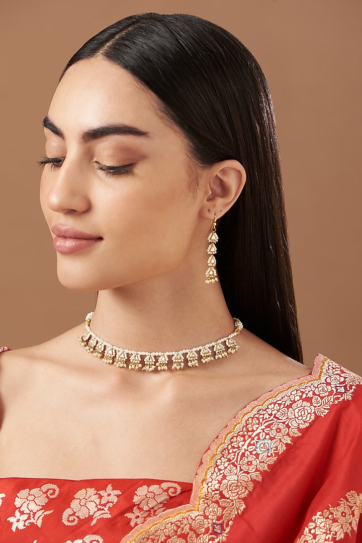 Gold Plated Kundan Polki Choker Necklace Set by Kreart at Pernia's Pop Up Shop