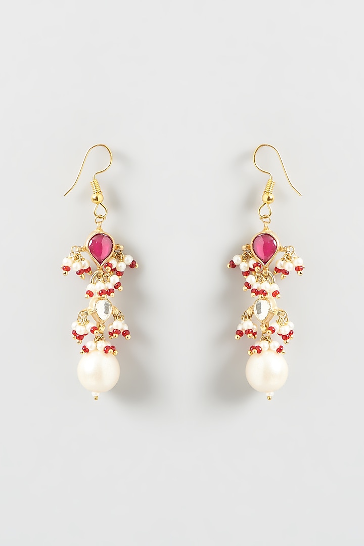 Gold Plated Kundan Polki & Pearls Dangler Earrings by Kreart at Pernia's Pop Up Shop