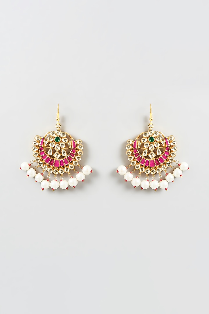 Gold Finish Kundan Polki Earrings by Kreart at Pernia's Pop Up Shop