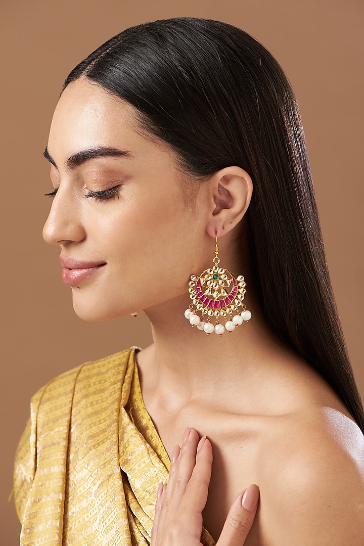 Gold Finish Kundan Polki Earrings by Kreart at Pernia's Pop Up Shop