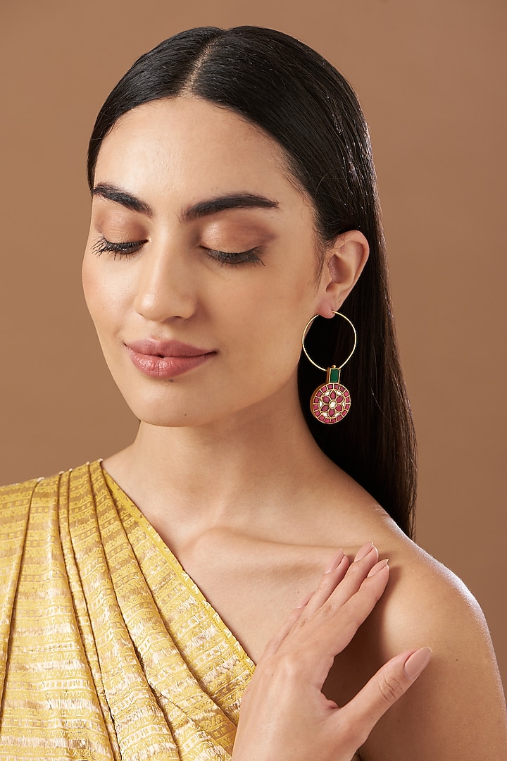 Gold Finish Multi-Colored Stones Earrings by Kreart at Pernia's Pop Up Shop