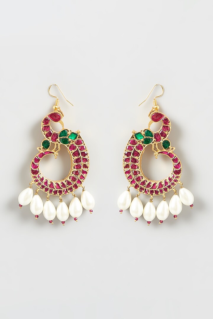 Gold Finish Kundan Polki & Pearl Earrings by Kreart at Pernia's Pop Up Shop