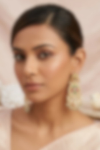 Gold Finish Multi-Colored Kundan Polki & Beaded Dangler Earrings by Kreart at Pernia's Pop Up Shop