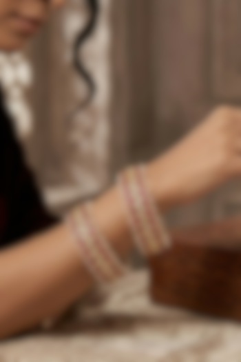 Gold Finish Kundan Polki Openable Bangles (Set Of 2) by Kreart at Pernia's Pop Up Shop