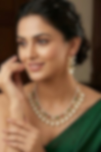 Gold Finish Kundan Polki & Pearl Beaded Necklace Set by Kreart at Pernia's Pop Up Shop