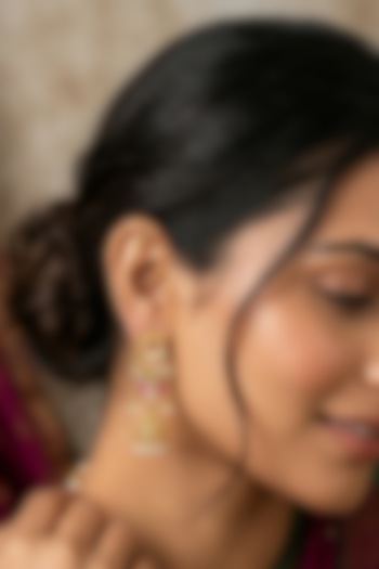 Gold Finish Multi-Colored Kundan Polki Dangler Earrings by Kreart at Pernia's Pop Up Shop