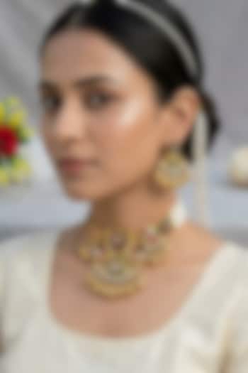 Gold Finish Kundan Polki & Multi-Colored Stone Necklace Set by Kreart at Pernia's Pop Up Shop