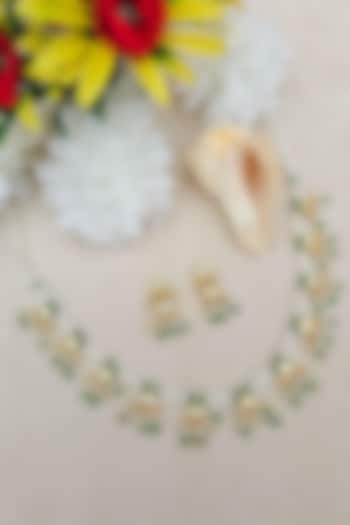 Gold Finish Kundan Polki & Green Onyx Choker Necklace Set by Kreart at Pernia's Pop Up Shop