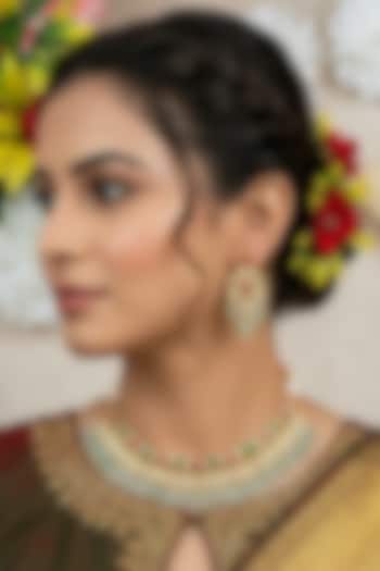 Gold Finish Multi-Colored Kundan Polki Choker Necklace Set by Kreart at Pernia's Pop Up Shop