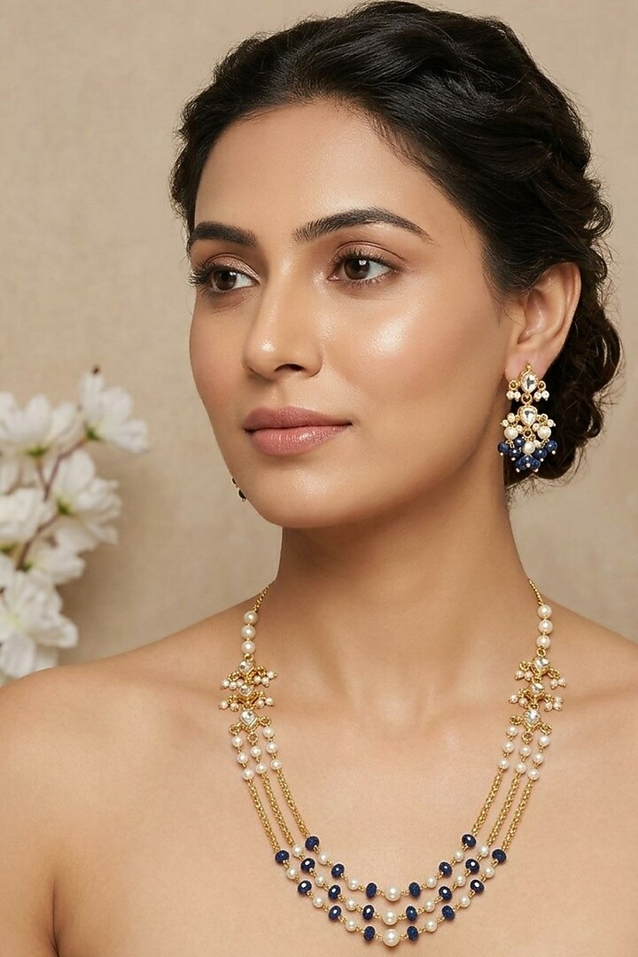 Gold Finish Kundan Polki Necklace Set by Kreart at Pernia's Pop Up Shop