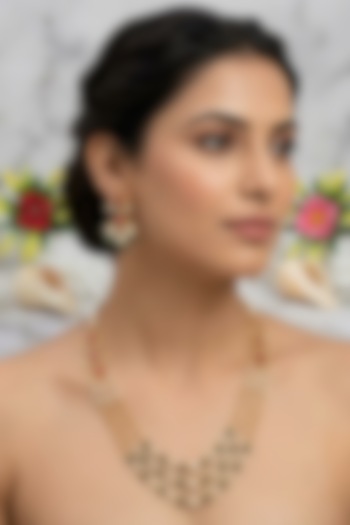 Gold Finish Ruby Kundan Polki Long Necklace Set by Kreart at Pernia's Pop Up Shop