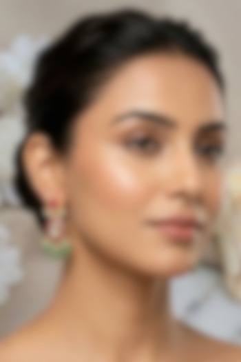 Gold Finish Multi-Colored Kundan Polki Stud Earrings by Kreart at Pernia's Pop Up Shop