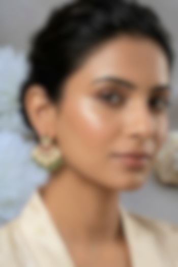 Gold Finish Multi-Colored Kundan Polki & Green Beaded Stud Earrings by Kreart at Pernia's Pop Up Shop