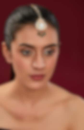 Gold Finish Kundan Polki & Green Beaded Maangtikka by Kreart at Pernia's Pop Up Shop