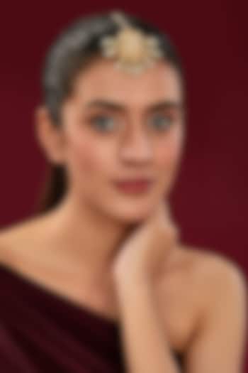 Gold Finish Kundan Polki & Green Beaded Maangtikka by Kreart at Pernia's Pop Up Shop