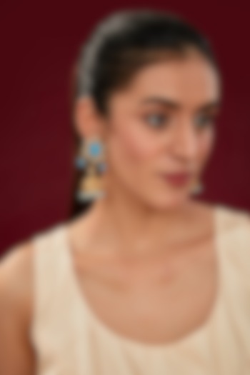 Gold Finish Firoza Kundan Polki Jhumka Earrings by Kreart at Pernia's Pop Up Shop