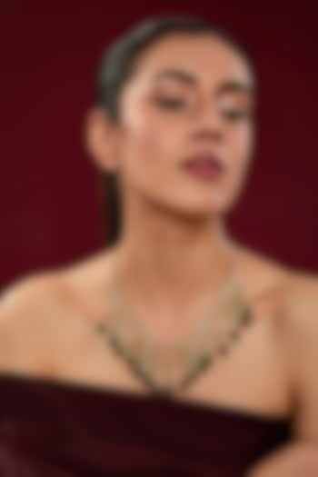 Gold Finish Kundan Polki & Green Beaded Necklace by Kreart at Pernia's Pop Up Shop