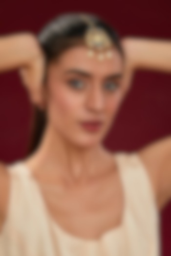 Gold Finish Kundan Polki & Pearl Maangtikka by Kreart at Pernia's Pop Up Shop