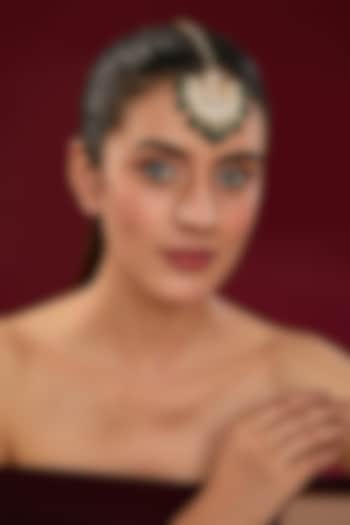 Gold Finish Kundan Polki & Green Beaded Maangtikka by Kreart at Pernia's Pop Up Shop