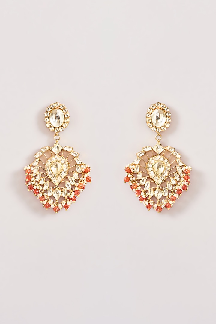 Gold Finish Kundan Polki & Coral Beaded Necklace Set by Kreart at Pernia's Pop Up Shop