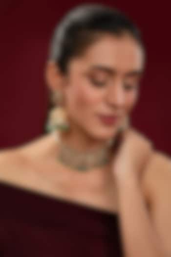 Gold Finish Kundan Polki & Green Beaded Necklace Set by Kreart at Pernia's Pop Up Shop